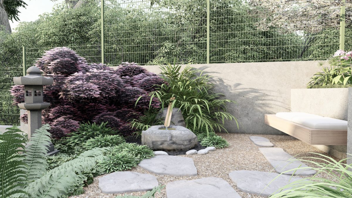 3D-Visualisierung eines Gartenentwurfs