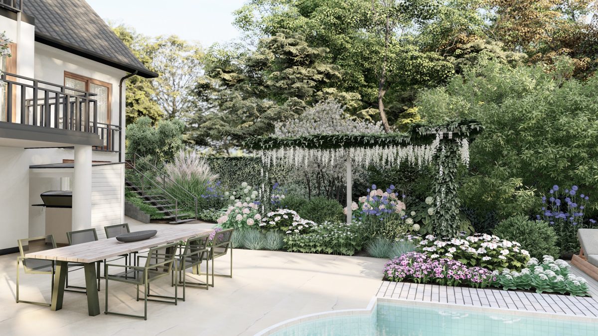 3D-Visualisierung eines Gartenentwurfs