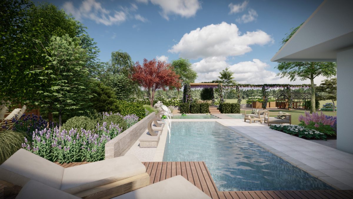 3D-Visualisierung eines Gartenentwurfs